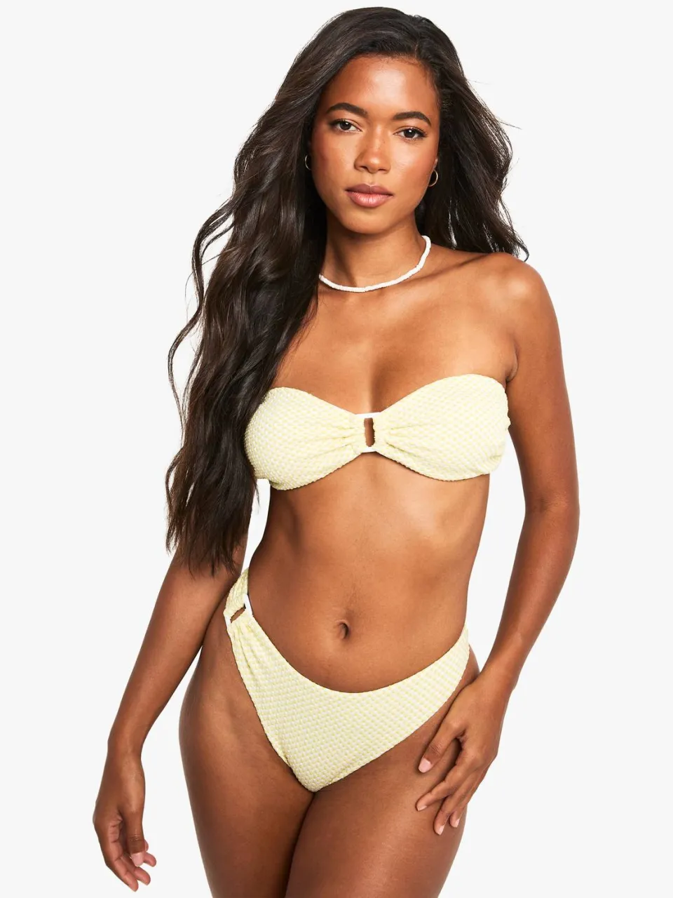 boohoo Dames Seersucker Gingham Trim Bandeau Bikini Top Lichtgroen