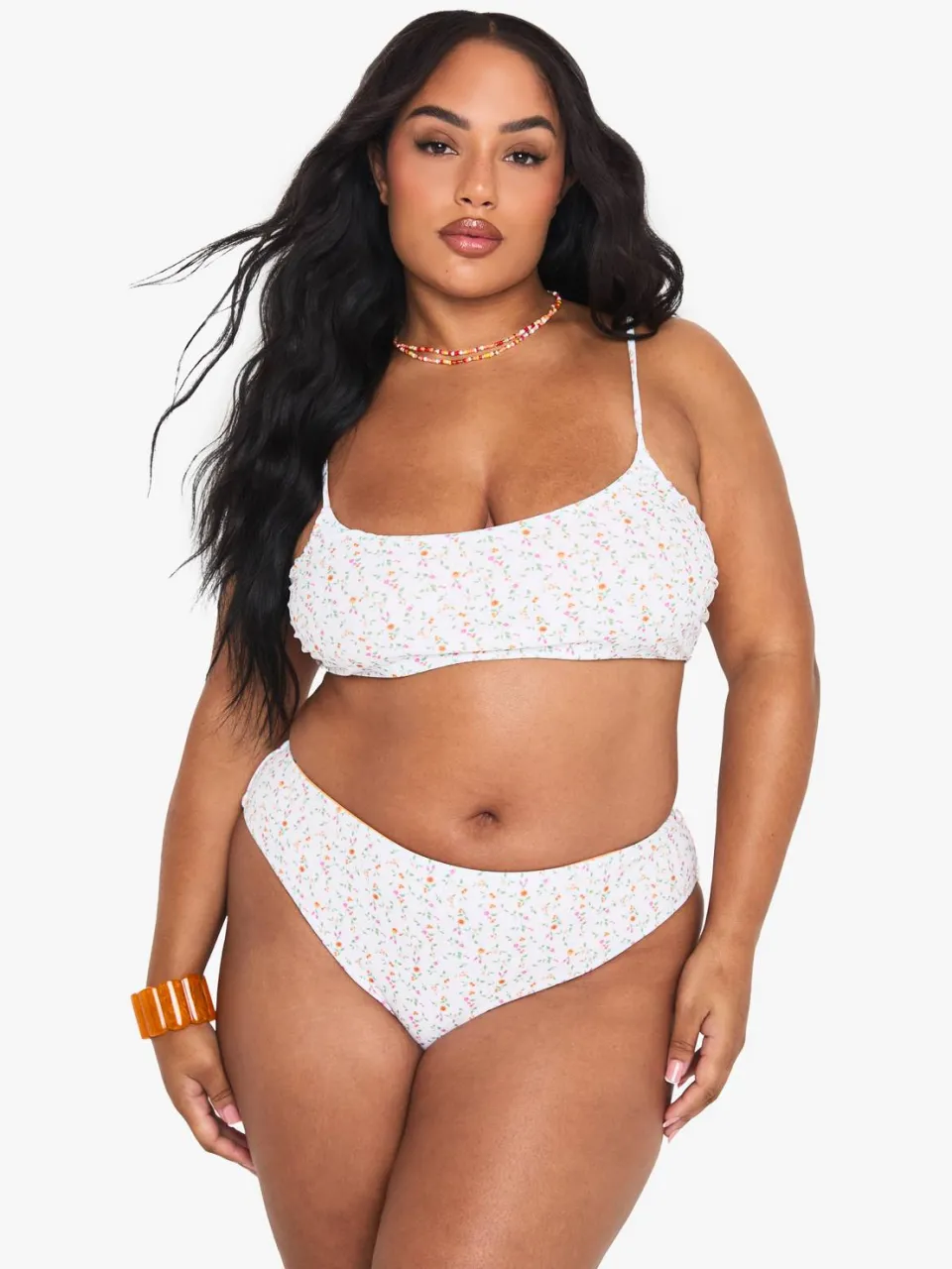 boohoo Dames Plus Ditsy Floral Driehoekige Bikini Top oranje, foto 3