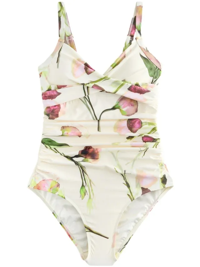 Next Dames - Vormgevend badpak met buikcorrectie - Tall - Crème Cream Tulip Print