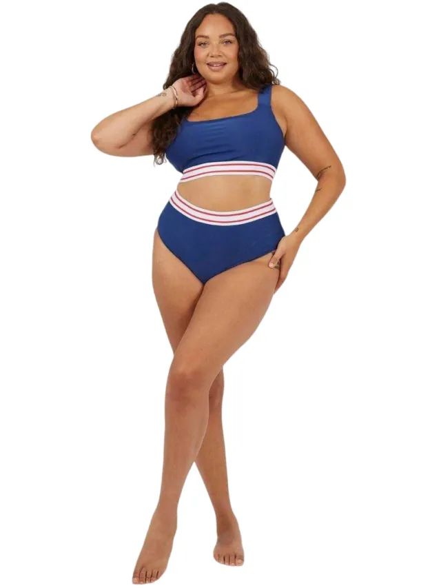 Brave Soul Dames/Dames Gestreept Hoog Taille Bikini Broekje (Marine, Wit, Rood) Marineblauw