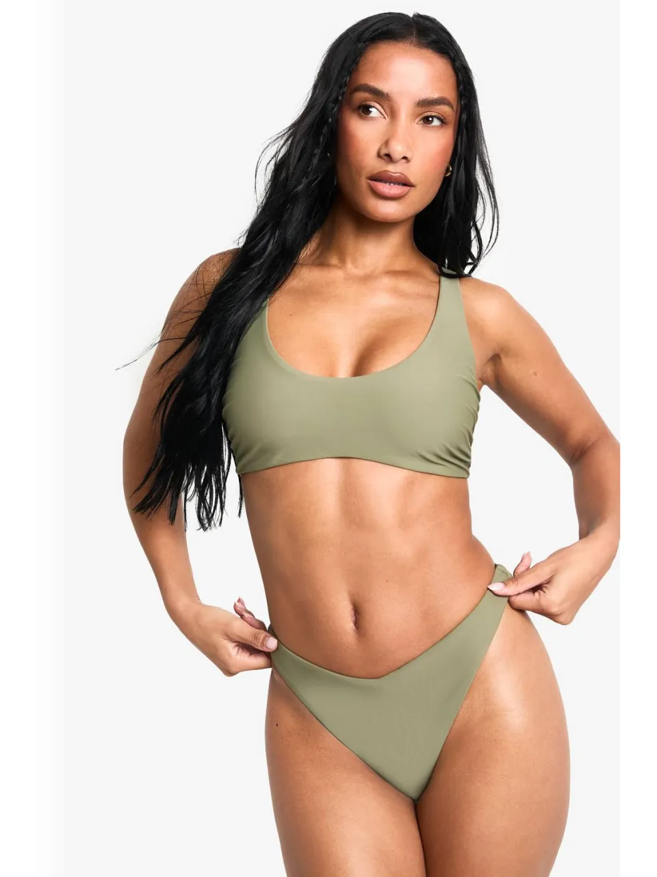 boohoo Dames Zwemkleding Essentials Scoop Bikini Top kaki, foto 3