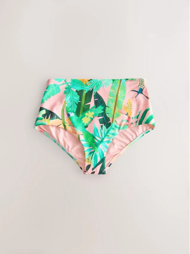 Next Dames - Bikinislip met hoge taille en print - Roze Coral Pink Tropical