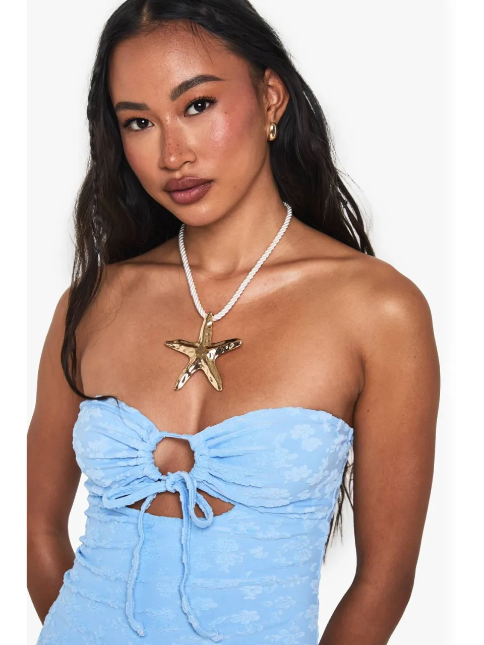 boohoo Dames Bloemrijk Geembosst Bandeau-Badpak korenblauw, foto 4