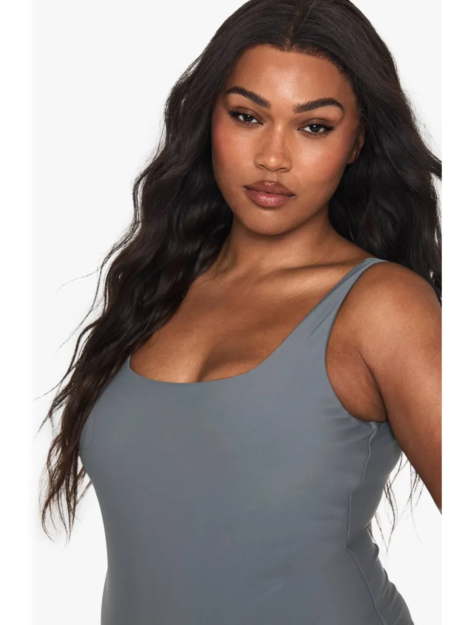 boohoo Dames Plus-size badpak met vierkante halslijn leisteen, foto 4