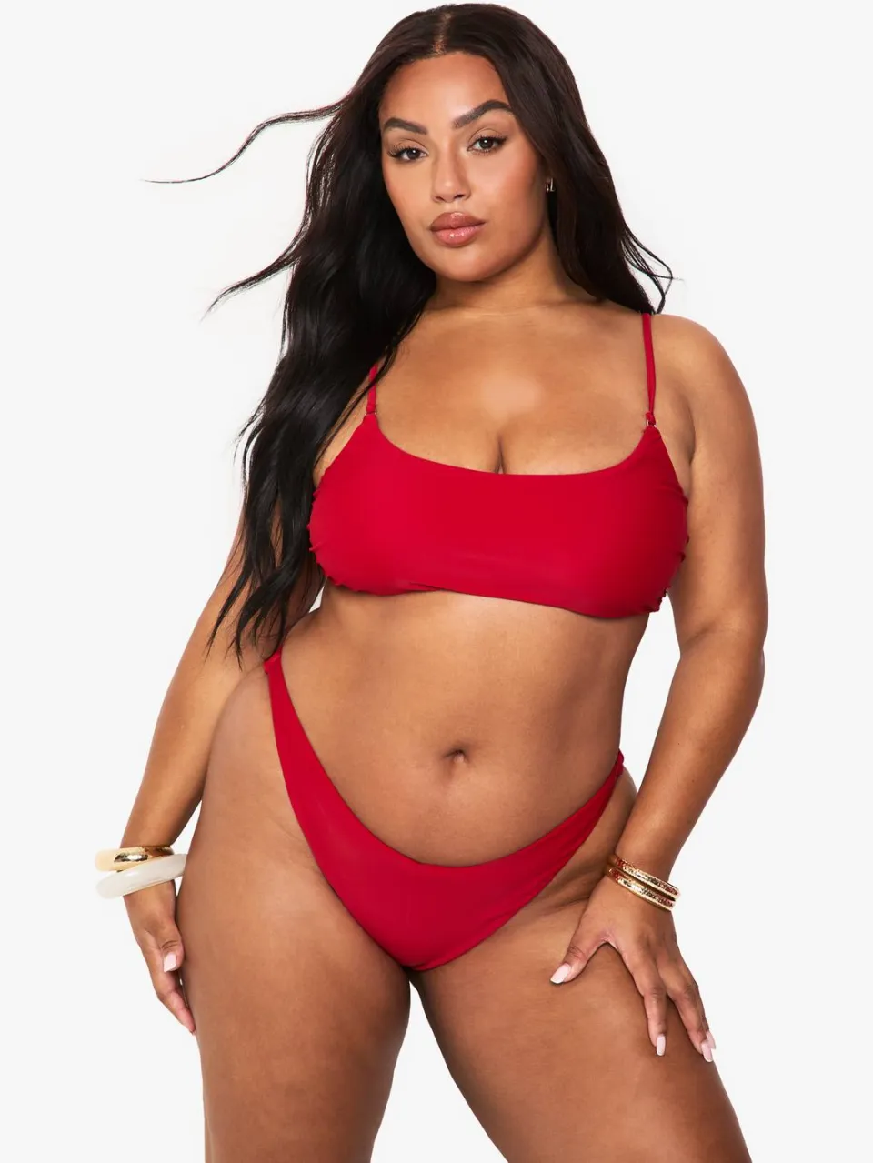 boohoo Dames Plus Swimwear Essentials Crop Bikini Top rood, foto 3