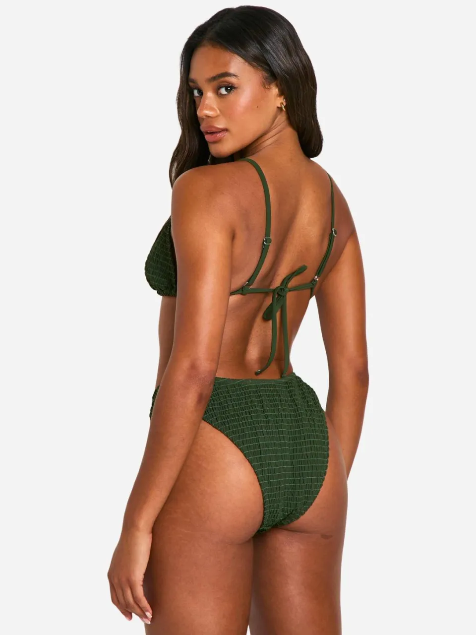 boohoo Dames Seersucker High Leg Bikini Slip kaki, foto 2