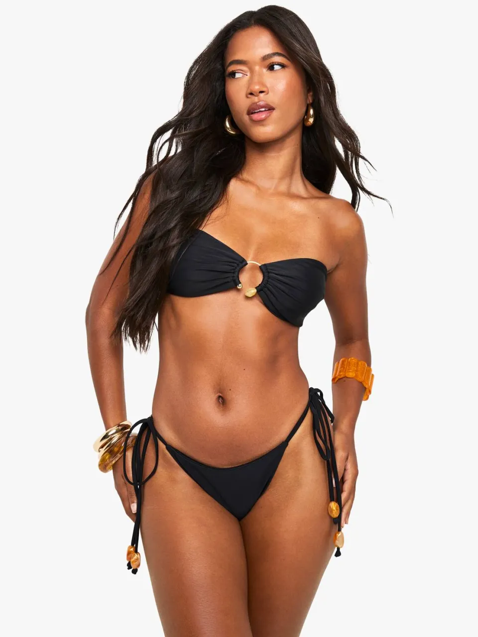 boohoo Dames Resin Stone Tie Zij-Bikini-Broekjes zwart, foto 3