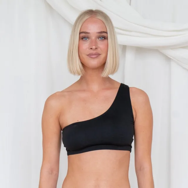 Lotties Period One shoulder bikinitop Lotties Period - Bikini XXS/XS - Zwart - Menstruatie zwemkleding - One shoulder -Lotties Period Underwear