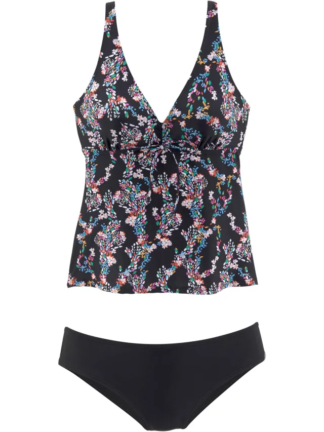 Beugeltankini zwart geprint