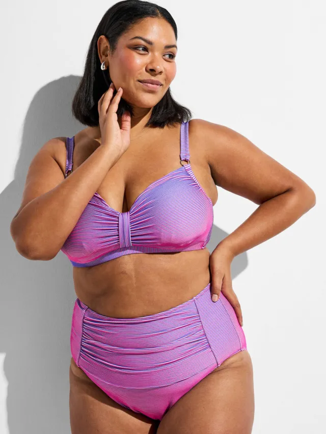 Zizzi high waist bikinibroekje SVARY met ribstructuur roze
