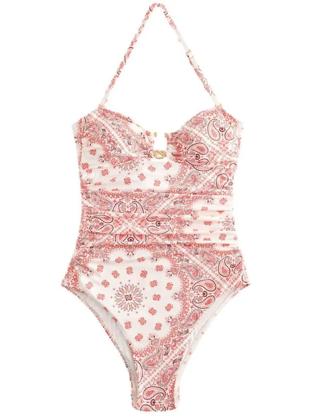 Next Dames - Bandeaubadpak met buikcorrectie - Crème Cream/Pink Paisley
