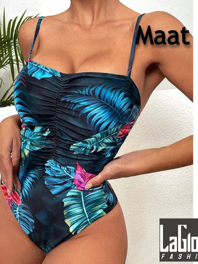 LaGloss Blauw Tropisch Bloemen Badpak - Zomer Beach Swimsuit - 1-delig - Zwembad