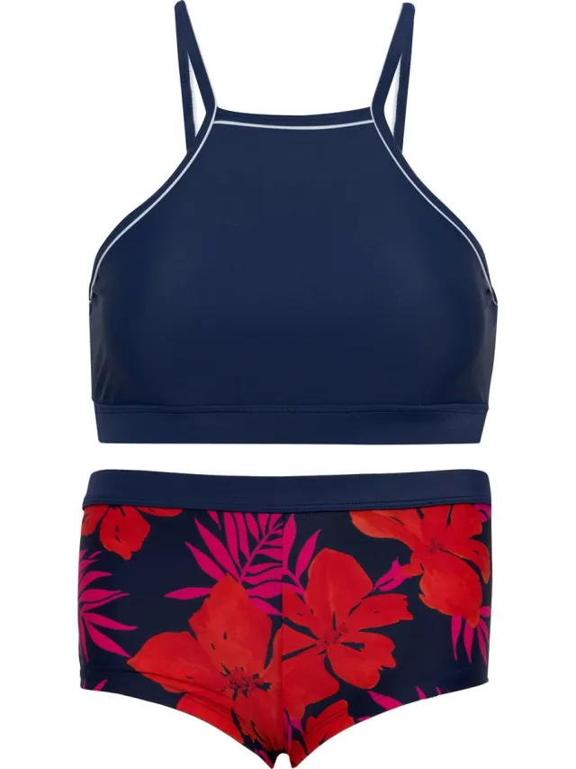 La V Bikini hipster broekje en crop top met racerback - Majorca 164-170 Navy/Rood