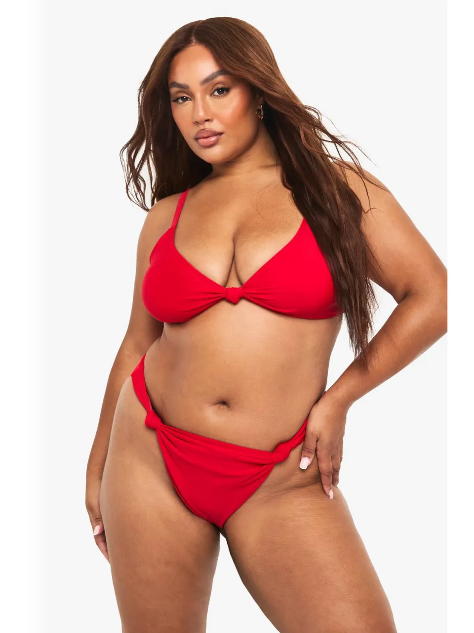 boohoo Dames Plus Gepolsterde Knoop Voordetail Bikini Top rood, foto 4