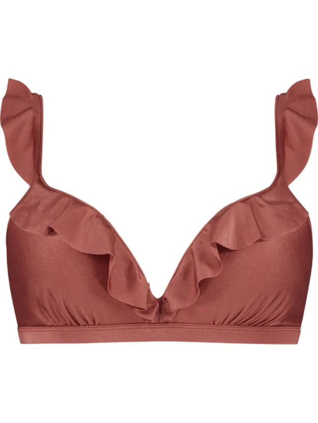 Beachlife Chocolate Shine ruffle bikinitop roze, bruin