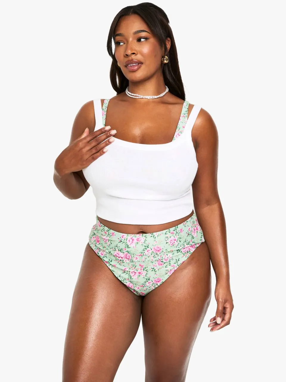 boohoo Dames PLUS DITSY BLOEMEN BIKINI SET Baby Roze