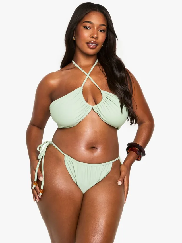 boohoo Dames Plus bikini met kralen in bandeau-stijl Kaki