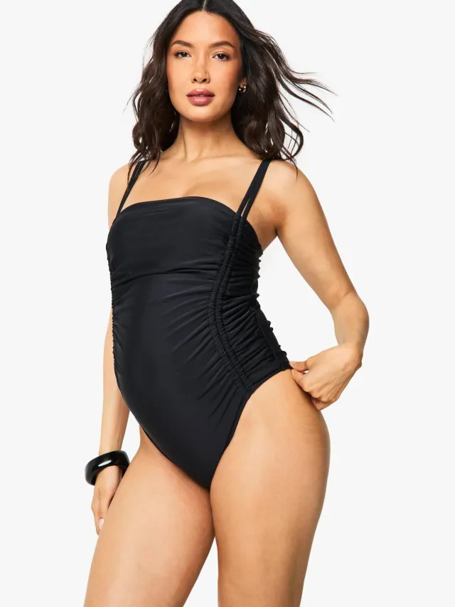 boohoo Dames Zwangerschapszwempak met buikcontrole en geruched zij Zwart