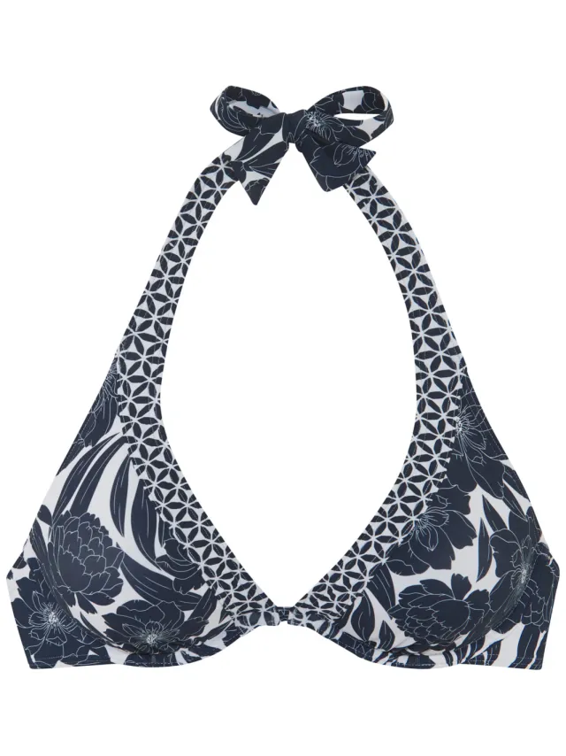 beugel neckholderbikinitop marineblauw met bloemenprint, foto 2