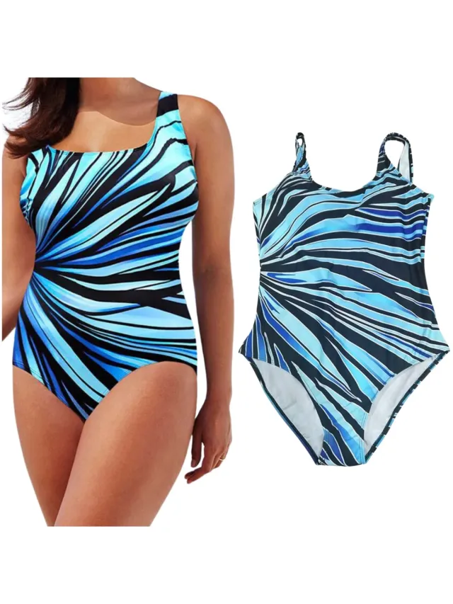 Sapphire Gabriella Serie - Modelleren Badpak - Plus Size - Blauw - Gestreept