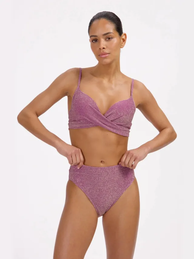 Beachlife high waist bikinibroekje met lurex oudroze