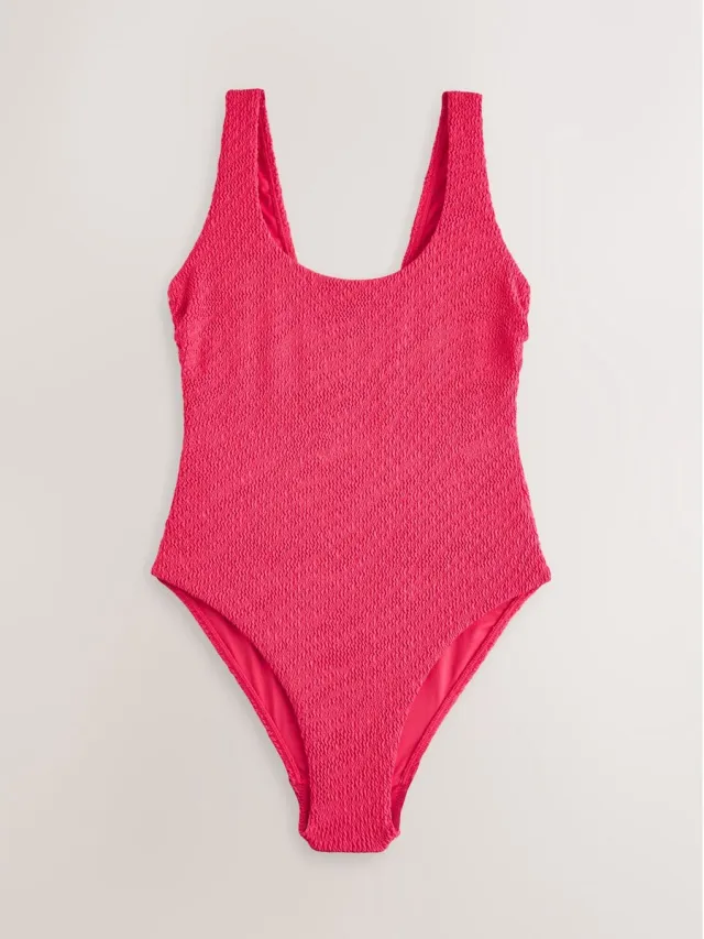 Next Dames - Buikcorrigerend badpak met lage hals en brede bandjes - Roze Pink Crinkle
