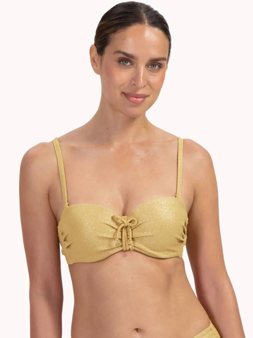 Cyell voorgevormde strapless bandeau bikinitop Golden Hour met lurex goud, foto 2
