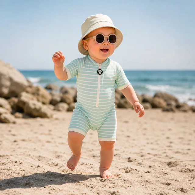 Ducksday zwempakje voor baby en peuter - unisex - eendelig - met rits - UV-werend UPF50+ - Andes - Muntgroen - 1 jaar