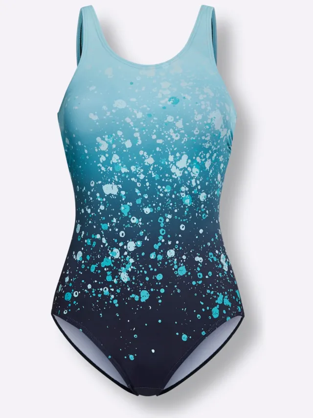 badpak marineblauw turquoise marine/turquoise bedrukt