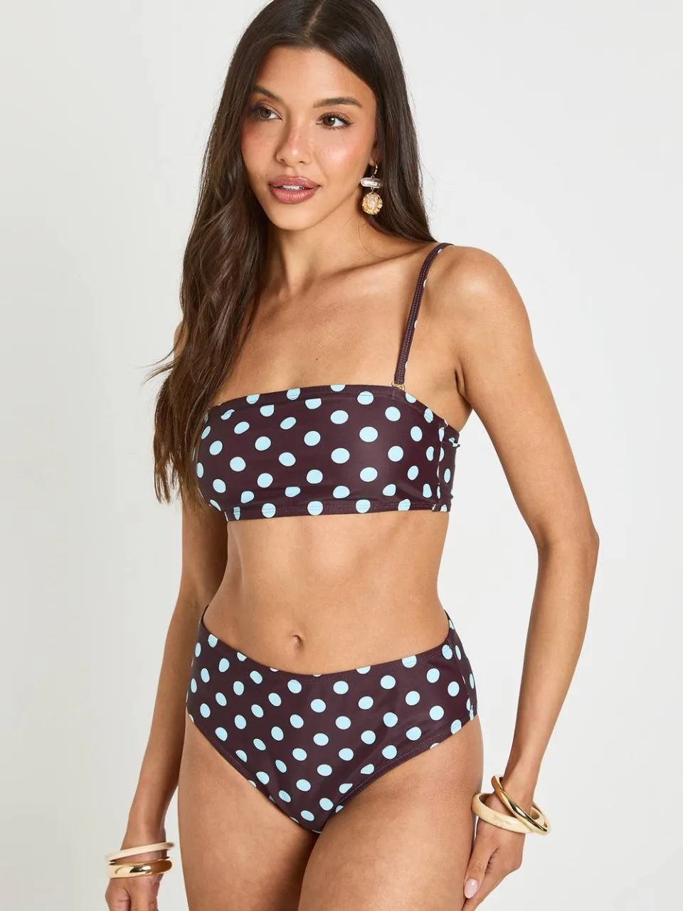 boohoo Dames Polka Dot Essentials Bandeau Bikinitop Met Afneembare Bandjes Chocoladebruin