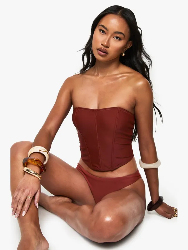 boohoo Dames Premium Corset Detail Tankini Bikini Top Roest