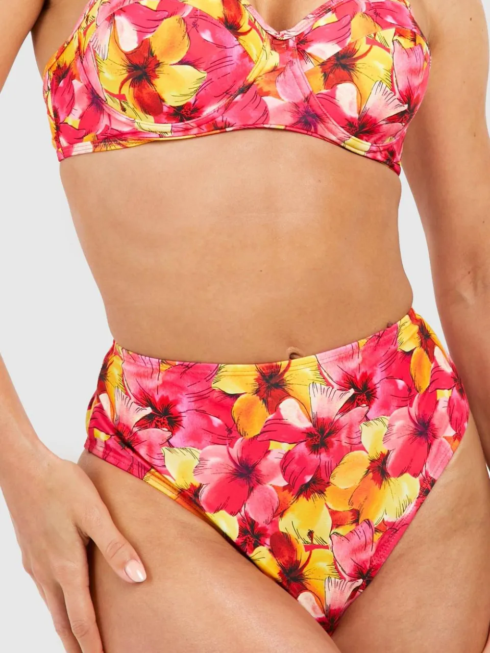 boohoo Dames Tropische hoge taille bikini slip roze, foto 4