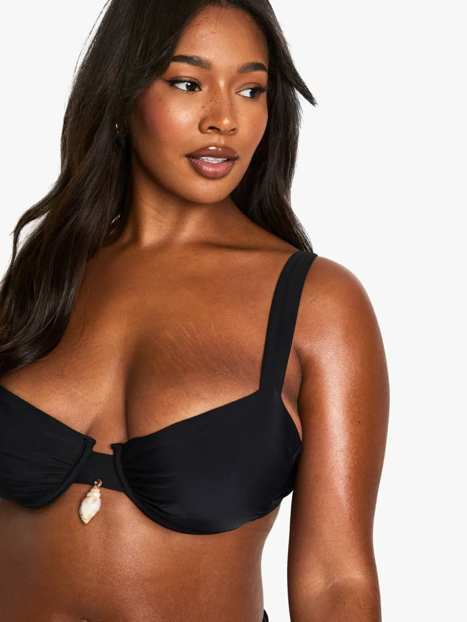 boohoo Dames Plus Bikini Top met Schelptrim en Beugels zwart, foto 4