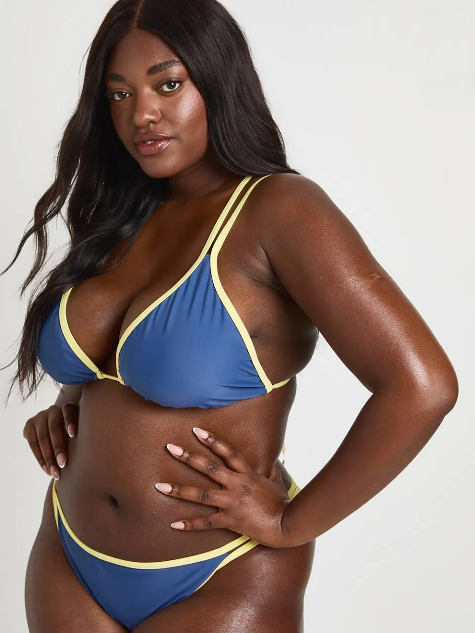 boohoo Dames Plus Contrast Hoge Pijp Bikini Marineblauw