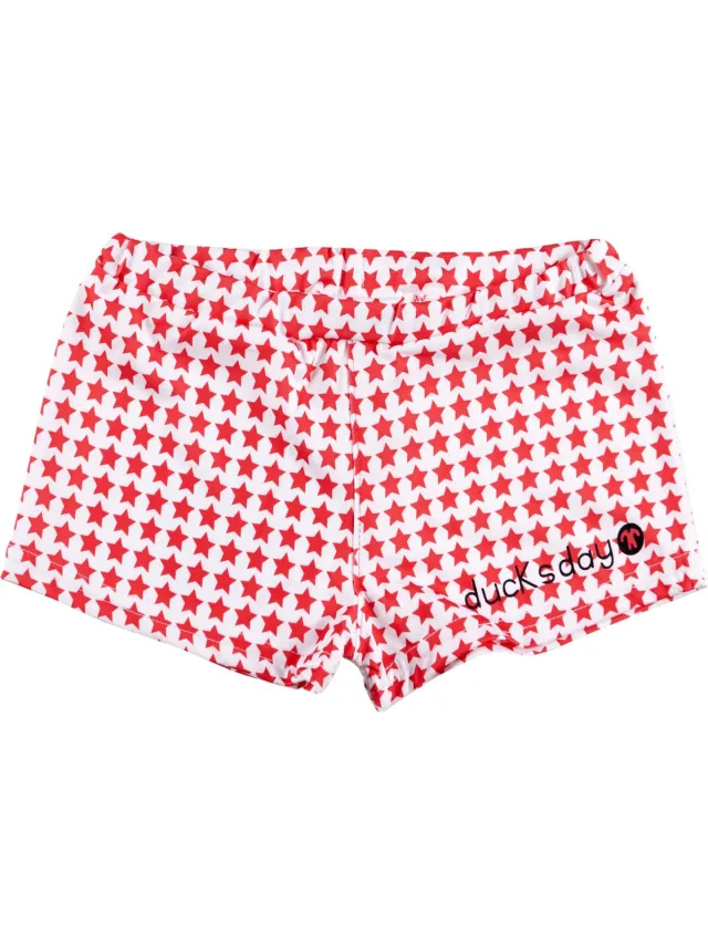 Ducksday zwembroek - trunk - short – Star - Meisje - 134-140 - UV beschermend - UPF50+ - 10 jaar Rood - Wit