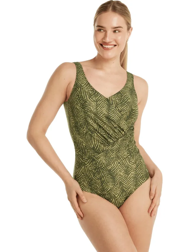 Ten Cate badpak soft cup shape summer leaves grey voor Dames summer leaves green