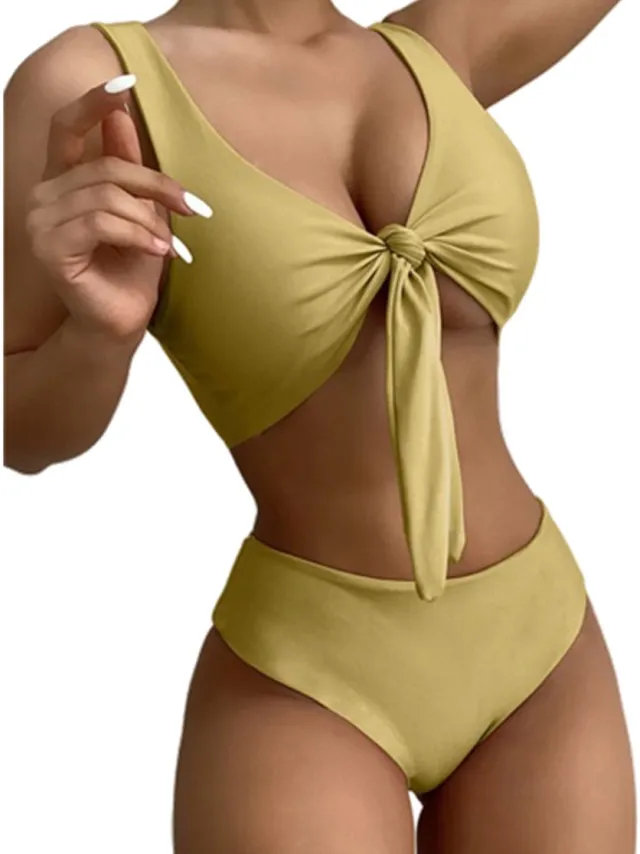 RedParrot Hoge Taille Halter Bikini - Geel - Dames - Badpak