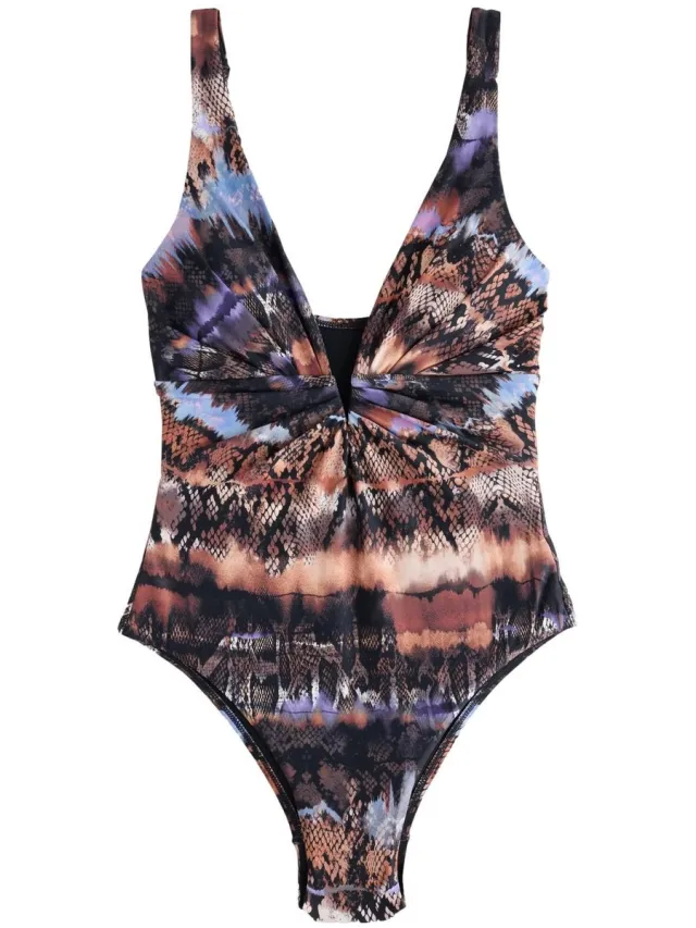 Next Dames - Diepuitgesneden buikbedekkend badpak - Blauw Brown/Blue Animal