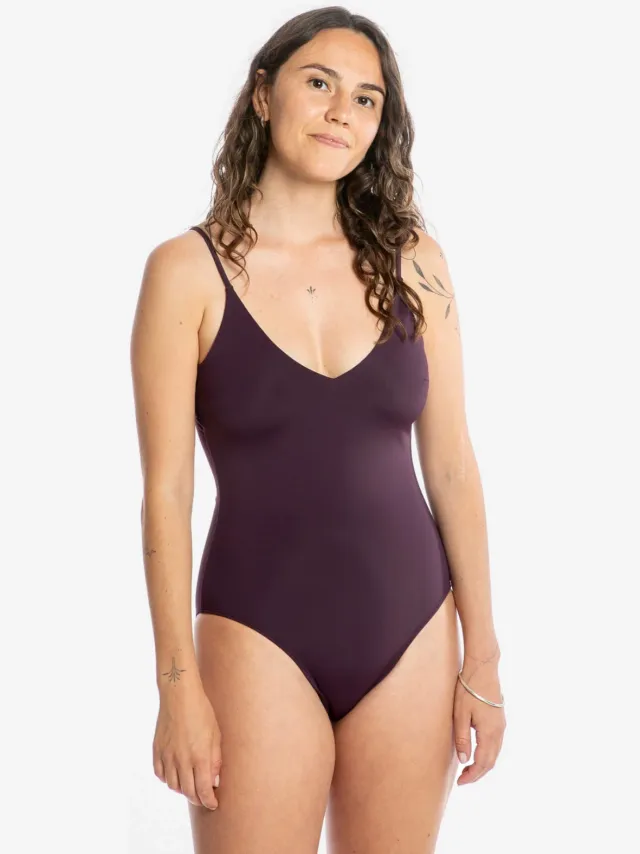 MATONA dames vegan Badpak V-Neck Aubergine Donkerpaars