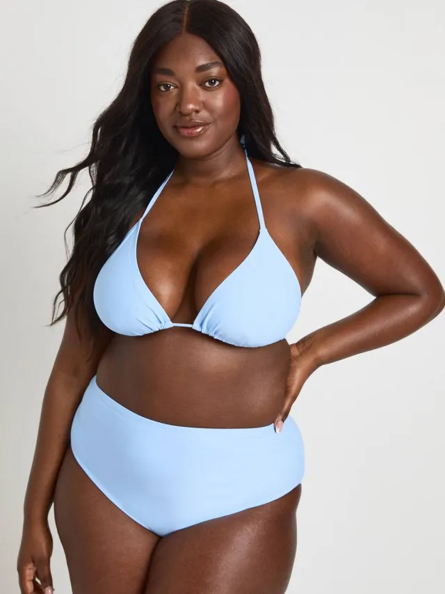 boohoo Dames Plus Essentials Hoge Taille Bikinibroekje Blauw