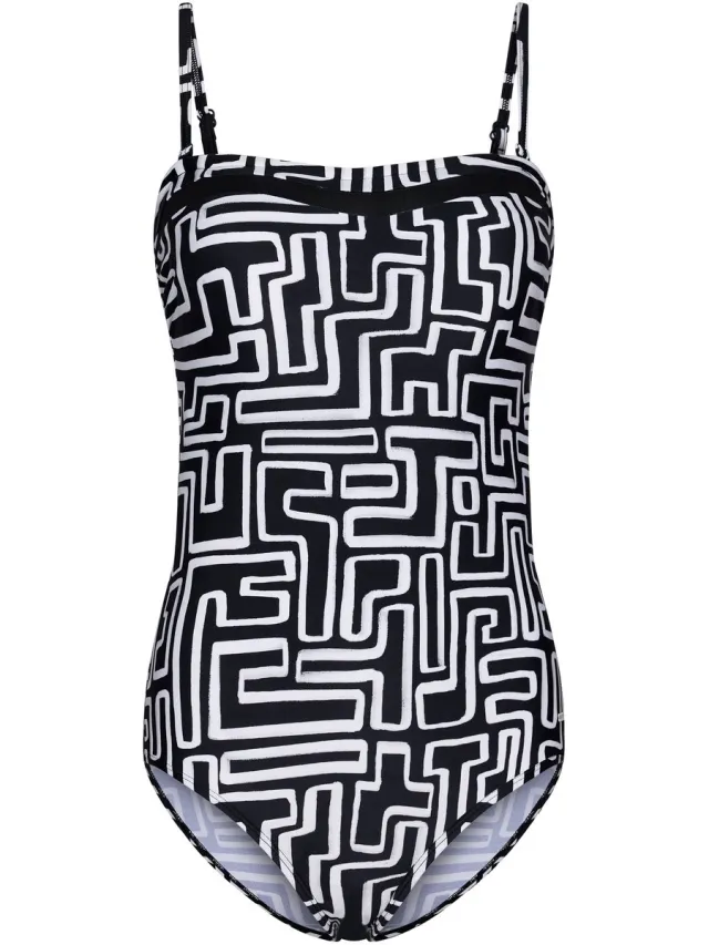 Pastunette Badpak Graphic Beach - Zwart/Wit - Corrigerend - Strapless