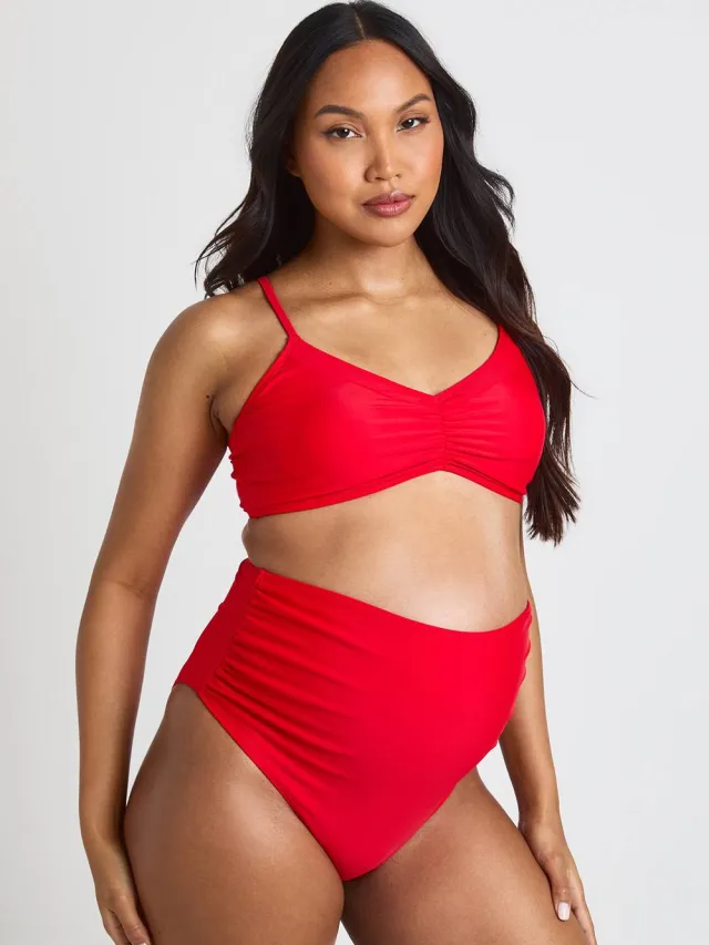 boohoo Dames Zwangerschaps Bikini Top Met Plooien Rood