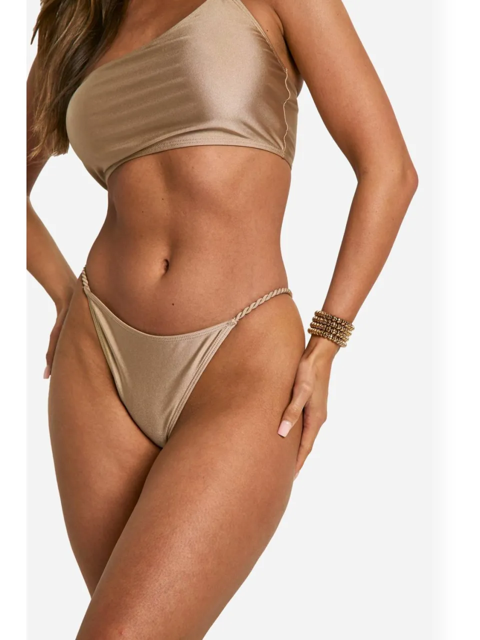 boohoo Dames Braided High Leg Bikini Briefs steen, foto 4