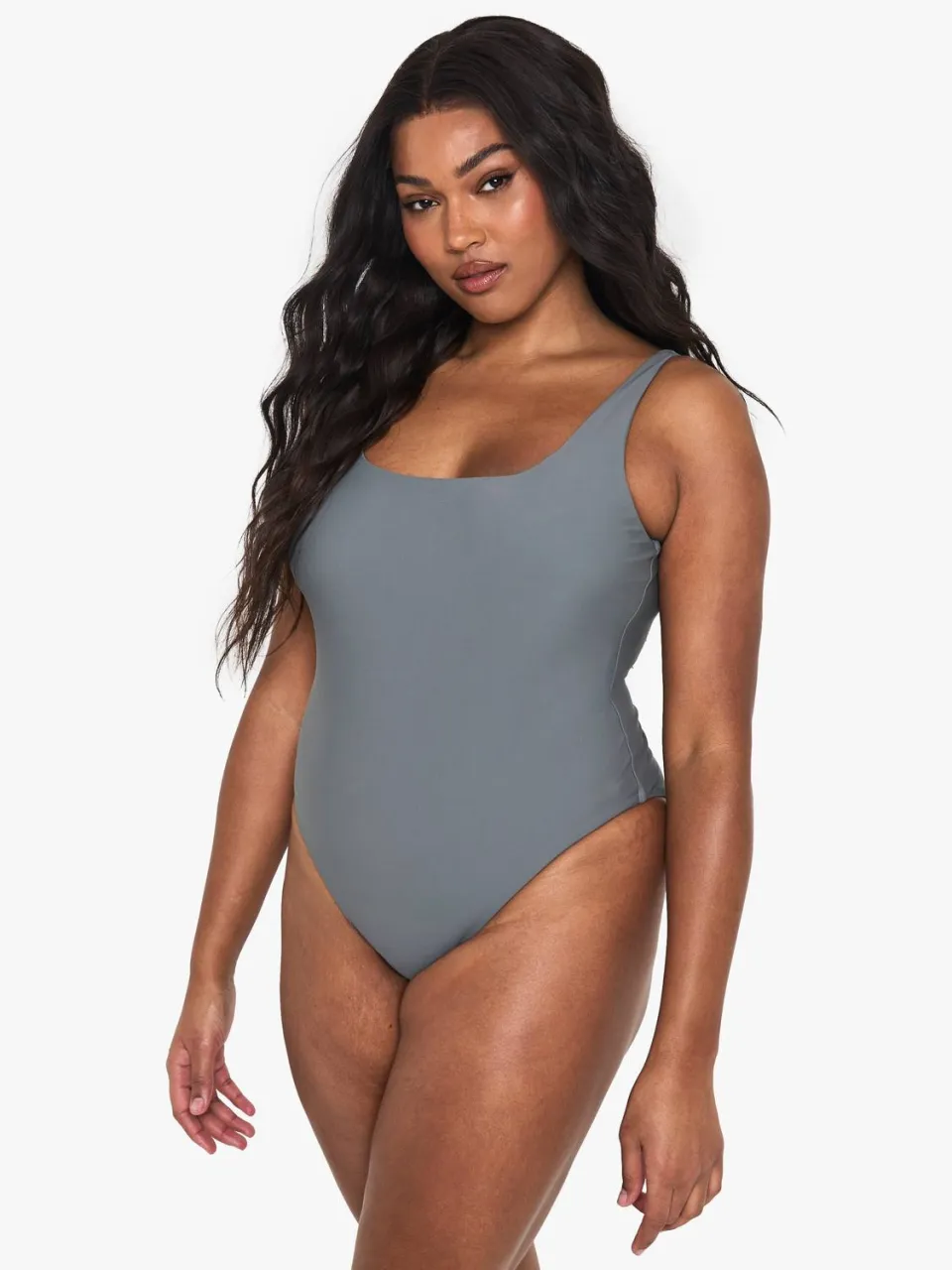 boohoo Dames Plus-size badpak met vierkante halslijn Leisteen