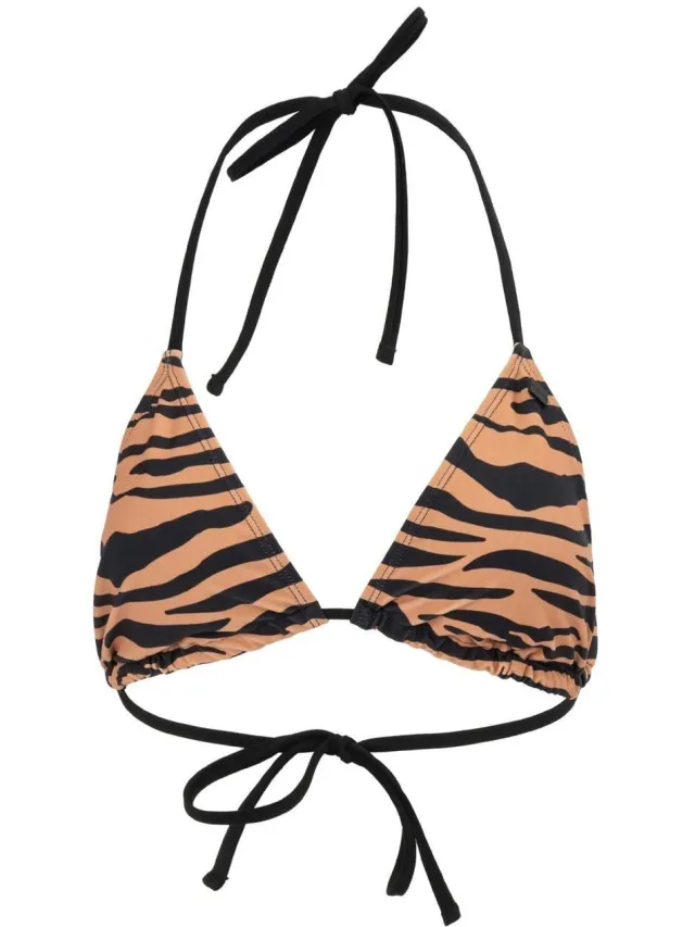 Soulcal Bikinitop voor dames met tijgerprint en strik aan de achterkant (Zwart/Bruin)