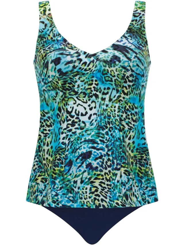 Sunmarin Dames Tankini 18023 | Turquoise Animal Print | Verstelbare Schouderbandjes | Zachte Cups | Flatterende Pasvorm Animal Print Aqua