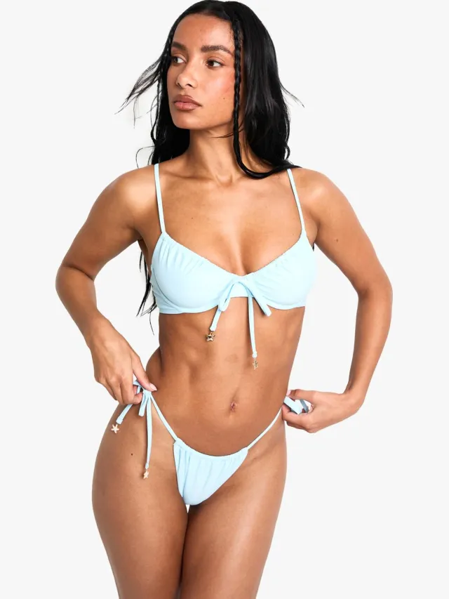 boohoo Dames Starfish Trim Geruimde Strik Zij Slip Blauw