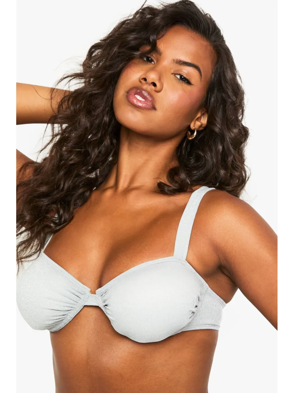 boohoo Dames Premium Bruids Glitter Balconette Bikini Top met beugel zilver, foto 4
