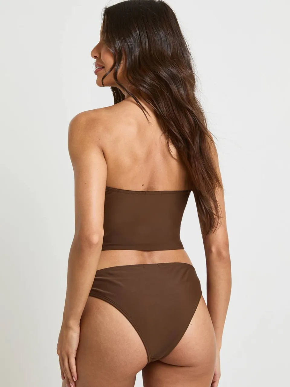 boohoo Dames Tankini Bikini Top En Hoge Pijp Bikinibroekje chocoladebruin, foto 2