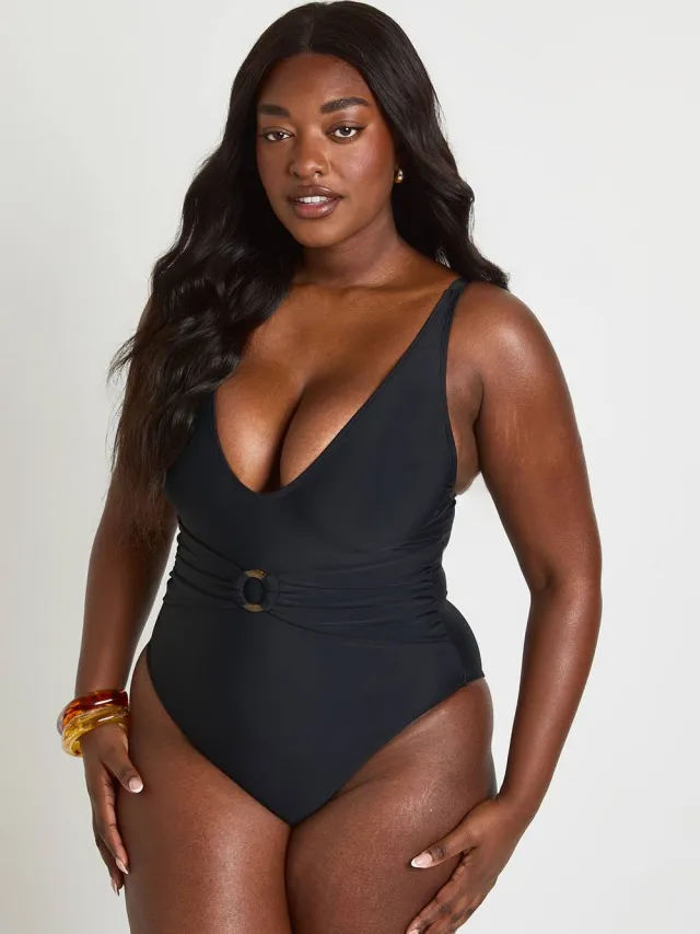 boohoo Dames Plus Buikcontrole O-ring Diepe Hals Badpak zwart, foto 3